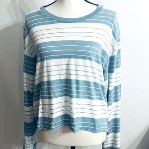 Z-Supply Women’s Teal/White Mesa Stripe Skimmer Ling Bell Sleeve Tee Size Large
